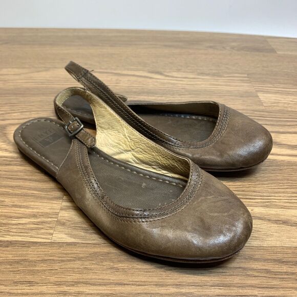 Frye Leather Carson Sling Back Womens Size 8.5 M Shoes Ballet Flats Brown - Picture 1 of 9